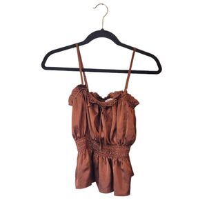 Mine Women's Brown Satin Smocked Crop Top Size S